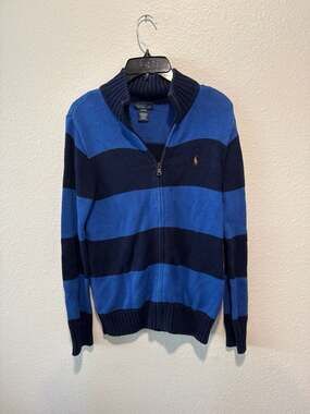 Polo Ralph Lauren Boys Large (14-16) Full-Zip Striped Cotton Knit Sweater